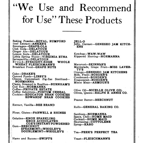 1918 Table Talk foods used (sq)