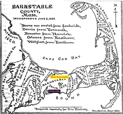Barnstable settlement map from History of Barnstable County, MA