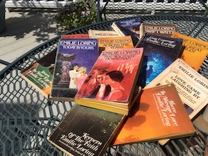 Emilie Loring book stack