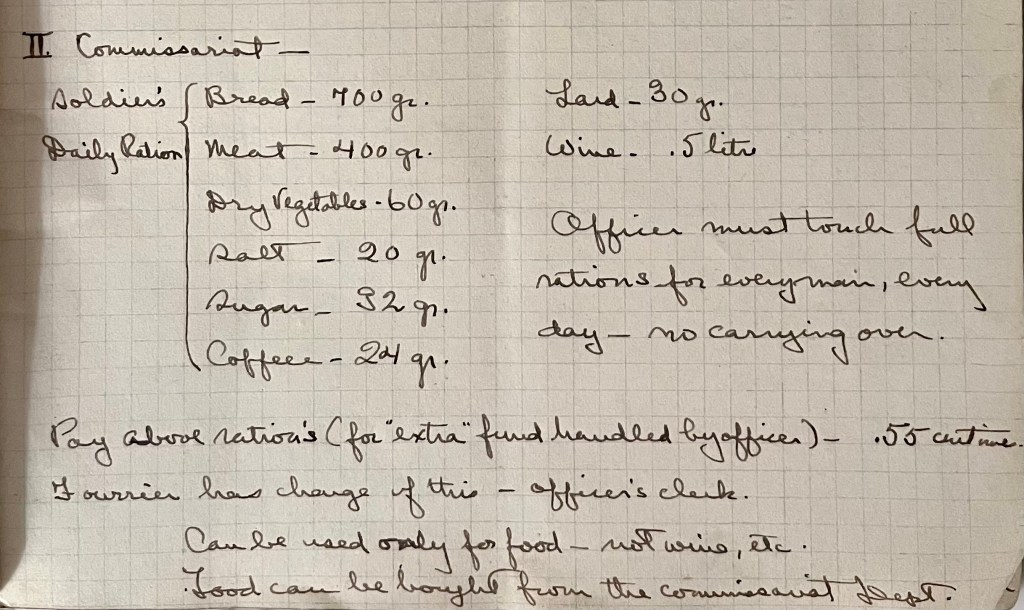 Daily rations for soldiers in WWI France
